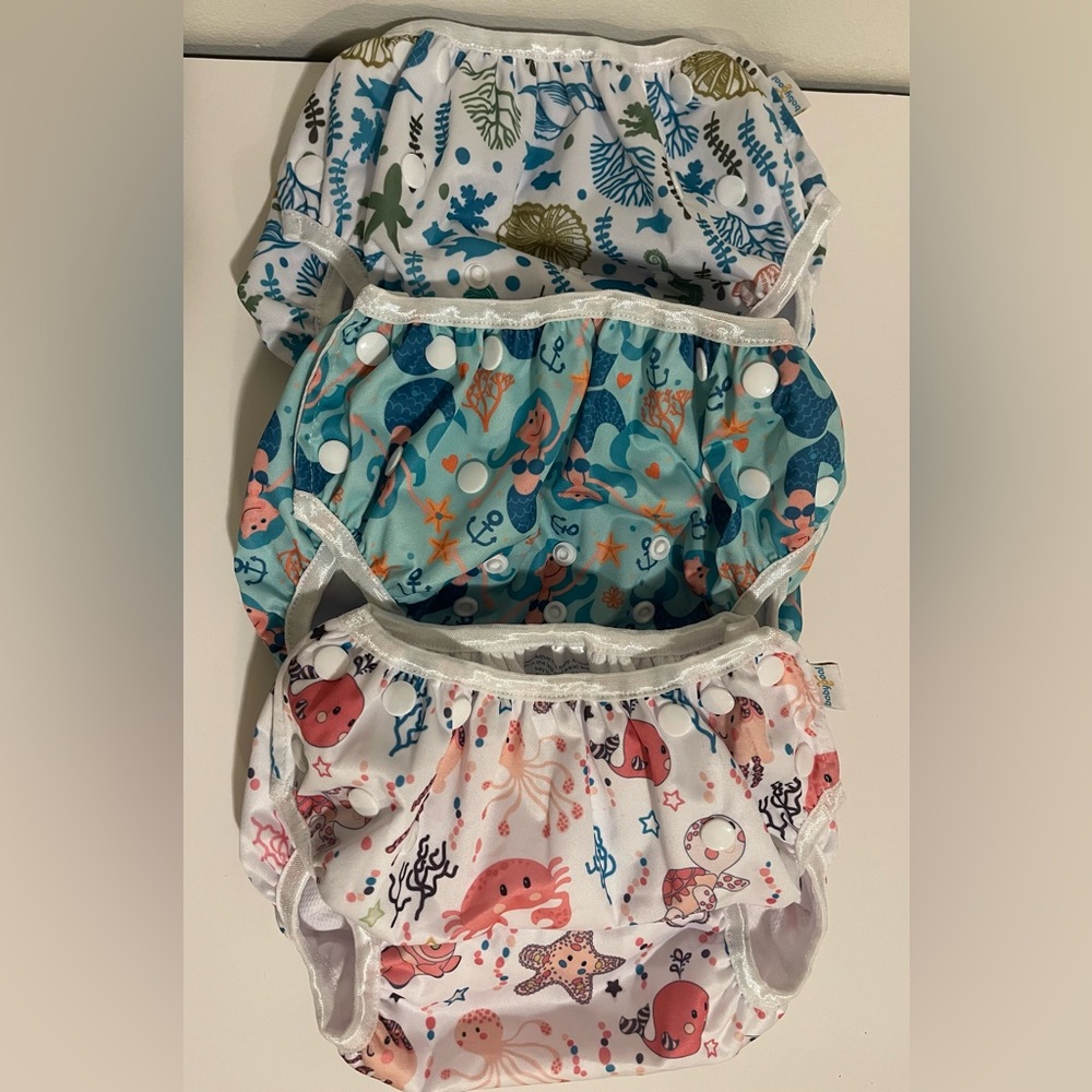 Sea Life Print toddler adjustable swim diapers Set NWOT